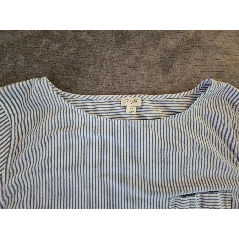 J.Crew Womens Blue White Striped Organic Cotton Blouse Top 2X